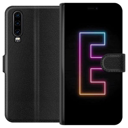 Kompatibel Tegnebogsetui til Huawei Huawei P30 Minimalistisk neonbogstav E i lyse farver mod mørk baggrund i moderne og stilren design