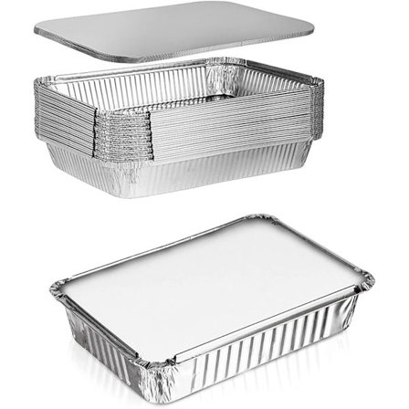 Grillbakker 10 Stk. 1750ml Bakker med Låg, Catering, Frysning, Perfekt Engangs Aluminiums Plade