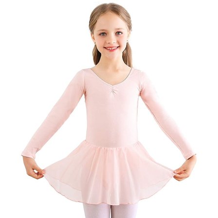 {xjxj}Ballettkjole for jenter med lange ermer og tutu i rosa Pink_jarx Pink