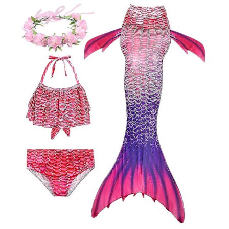 Kids Girls Mermaid Tail Bikini Set Swimwear Swimsuit Swimming Costume Included Garland Headband