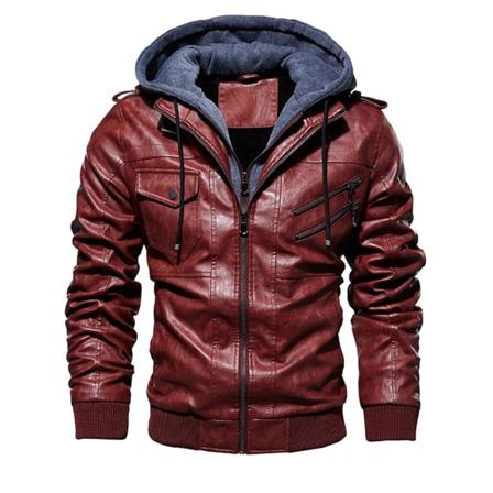 Herr PU Läder Ytterkläder Hoodie Motorcykel Coat Biker Style för höst och vinter varm kappa 4xl c