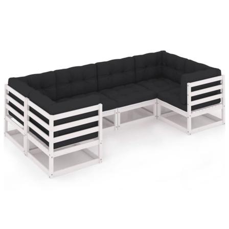 Vidaxl Loungegrupp Med Dynor 6 Delar Vit Massiv Furu Vit