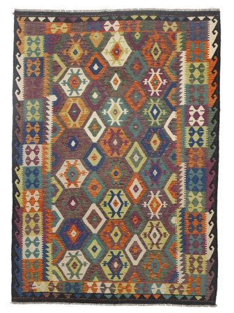 Håndvævet Kelim Afghan Old Style 200X288 Uldtæppe Brun/Sort
