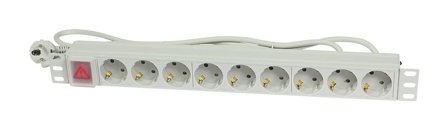 SYNERGY ALLNET 19zbh. Steckdosenleiste, 9xDosen(CEE7)->Stecker(CEE7), Schalter, Lichtgrau, Synergy 21