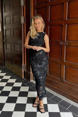 Miraic Mesh Dress - Black Flower M