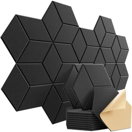 Hexagon Akustikpaneler 12-pak Selvklæbende Lydisolerende Skum Y-Lined Design Til At Absorbere Støj Eliminere Ekkoer (Y-Cut Hexagon Sort)