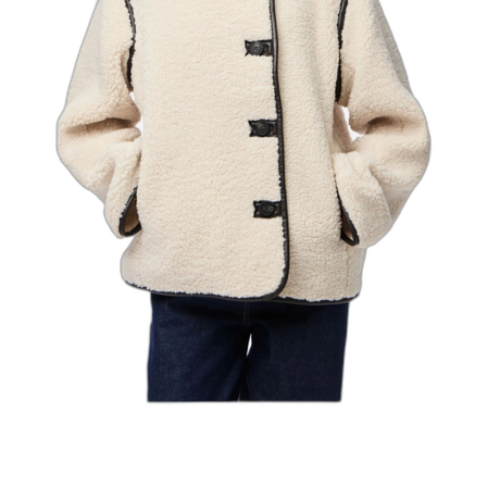 Beige teddyjacka med svarta detaljer