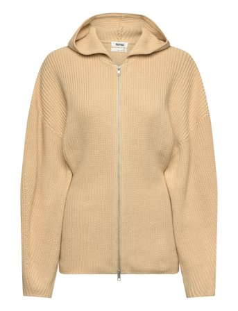 Monki Long Knitted Zip Hoodie - Beige - M