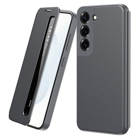 Mobilskal till Galaxy S22 Smart View Window Läder - Grå