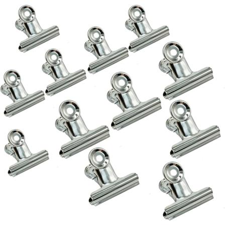 12 stk Bulldog klips metall fotoklips, sølv (6 stk 50mm, 6 stk 63mm)