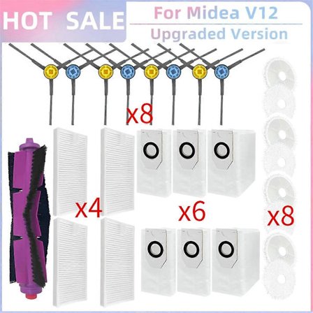 Yhteensopiva MideaV12 / EurekaJ12 Ultra Roller -sivuharjan Hepa-suodattimen moppiliinan pölypussirobotin kanssa