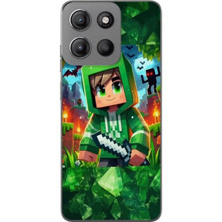 Yhteensopiva Puhelinkuori Motorola Moto G15 Minecraft peluri poika vihreä huppari pikseliseikkailu poika miekka Minecraft taidesuunnittelu