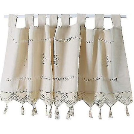 Kort gardin til vinduer, vintage bomulds- og linnedgardin med kvast, Cu