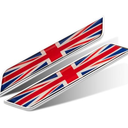 Bilflagg sideetikett bilklistremerke tysk italiensk metallbladplate 3d tredimensjonalt kreativt ripeblokkmerke(Union Jack (Silver))