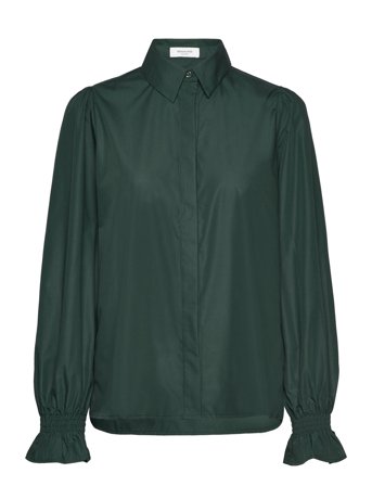 Shirt W/ Smock Detail Langermet Skjorte Grønn Rosemunde*Betinget Tilbud