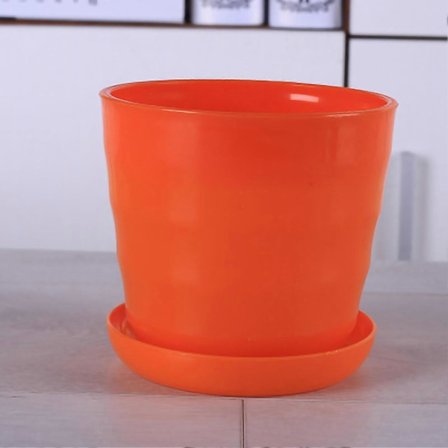 Fleksibel rund blomsterpotte i moderne orange med aftagelig bakke til have-, kontor- og altanbrug_jar
