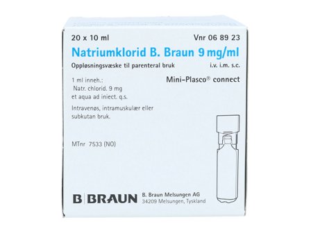 B. Braun Natriumklorid 9 mg/ml inj, 20 x 10 ml