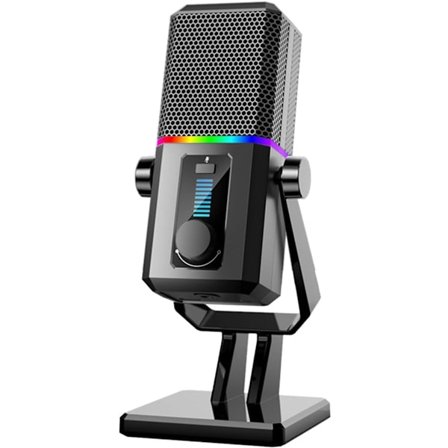 HK2 Gaming Mikrofon, USB Dynamisk Gaming Mikrofon for PC, Datamaskin Gaming Streaming Mikrofon med RGB Lys, Demp Knapp, Gain Kontroll