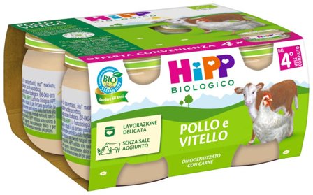 Hipp Bio Omogeneizzato Pollo e Vitello 4 Pezzi da 80 g
