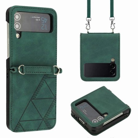 Skal Kompatibelt Med Samsung Galaxy Z Flip 4, Hård PC-ram + Stötsäkert PU-läderskydd Med Crossbody-snodd