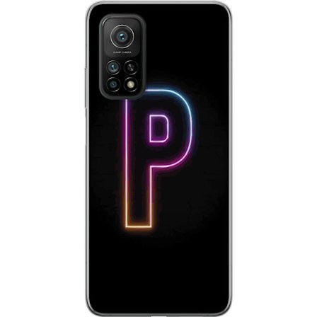 Yhteensopiva Puhelinkuori Xiaomi Xiaomi Mi 10T Pro 5G Minimaalinen neonkirjain P värin asteittaisella muutoksella ja valotehosteella mustaa taustaa v