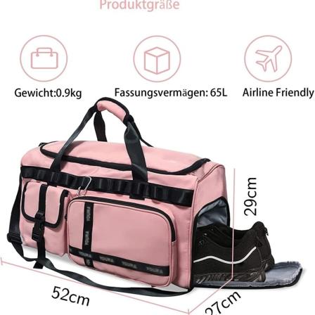 Sportsbag sportsbag dame reisebag stor? med skoskuff & v?tskuff
