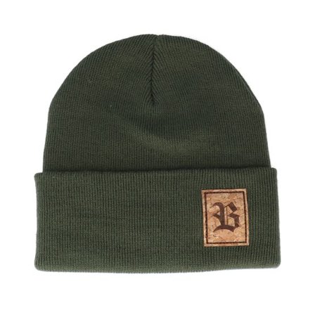 Bearded Man - Grön cuff Beanie - Old English B Patch Olive Green Beanie @ Hatstore
