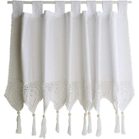 Heklet vinduskappe gardin Elegant bomullsgardiner med dusk Lysfiltrerende toppfane Dekorative vinduskapper for stue Spisestue Kafé