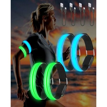 4-pak USB Genopladelige LED-armbånd - Justerbare sikkerhedsreflekterende bånd til løb, arm, håndled, ankel og ben