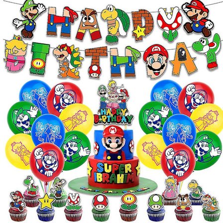 Super Mario Ballonger Kit Bursdagsfest Tilbehør Ballonger Banner Kakepynt Dekorasjoner