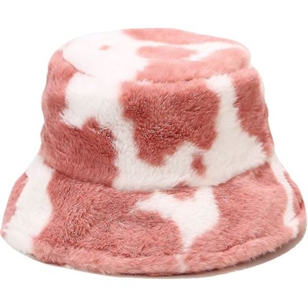Vinterfalsk pels bøttehatt Fluffy varm hatt for kvinner menn kutrykk rosa