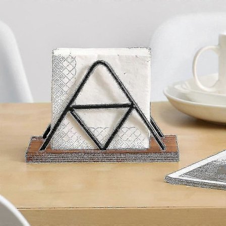 Servetthållare för matbord - Svart metall och trä servetthållare för kök, matsal, restaurang