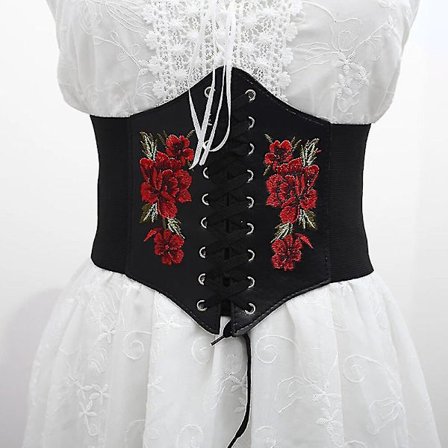 Trend Broderi Blommor Korsett Breda Bälten Bantning Body Shaper Bälten För Dam Elastiska midjebälten Underbyst Bälte Tillbehör,svart