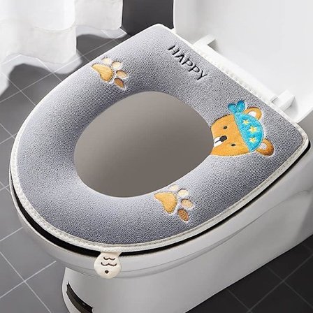 (Grå) 2-pakning Tykkere Toalettsetetrekk med Toalettsetehåndtak