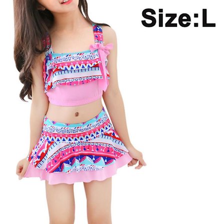 Pige-Badedragter med Blomsterprint, Ruffle Flounce, Todelt Badetøj, Split Badetøjsnederdel