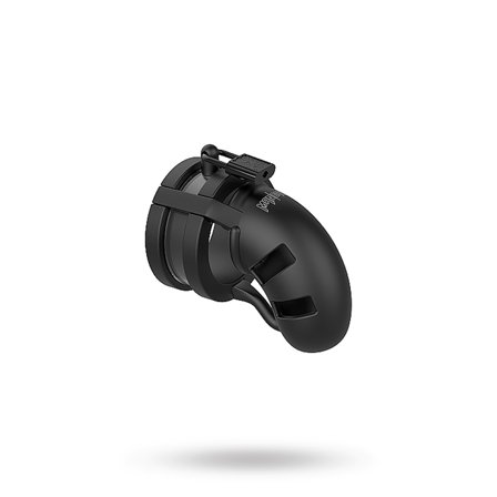 Model 18 - Chastity - 3.5"" - Silicone Cage Ballsplitter - Black - Shots