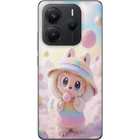 Kompatibelt Mobildeksel til Xiaomi Redmi Note 14 5G Regnbuedrømmenes Pastell Design myk drømmeaktig stil med søt figur i regnbueklær og lyse skyer i