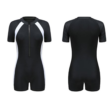 Mustavalkoinen lyhythihainen naisten uimapuku