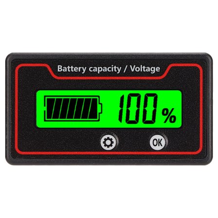 Batterimåler Lys Alarm LCD-display Sikker Batterikapacitet Spændingsmåler til Elektrisk Køretøj 12‐84V Grønt Lys