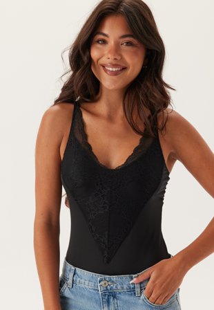 Pieces - Pcolivia Sl Lace Bodystocking - Black - Kläder - - Bubbleroom