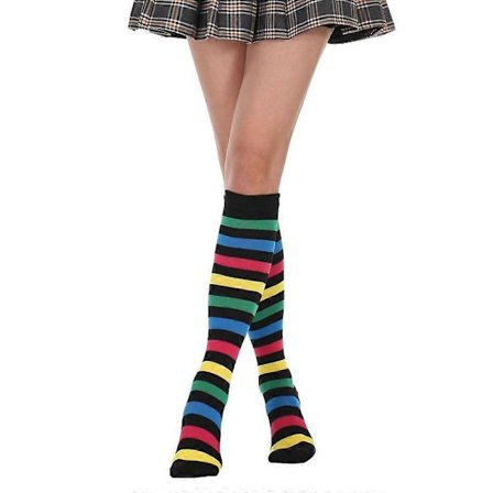 Färgglada Randiga Knästrumpor Höga Knä Elf Strumpor Elasticitet Långa Randiga Strumpor
