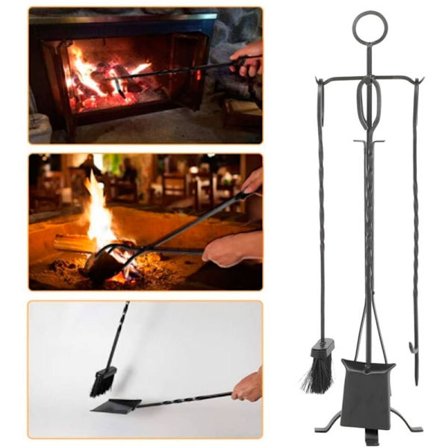 5 stk/sett Smijern Peisverktøysett Børste Spade Tang Poker med Oppbevaringsholder Tilbehør KLB