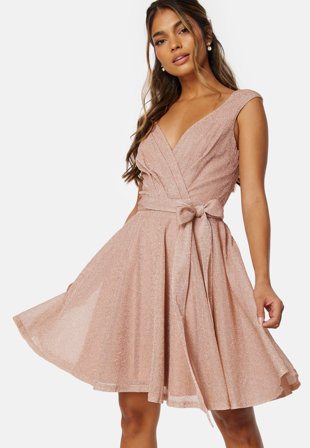 Goddiva Lurex Skater Dress Nude Tøj