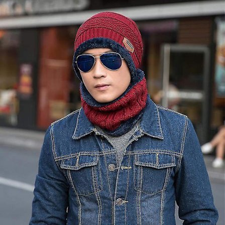 man Women Knitted Slouch Beanie Hat Tube Scarf Set Winter Snow Warm Ski Caps