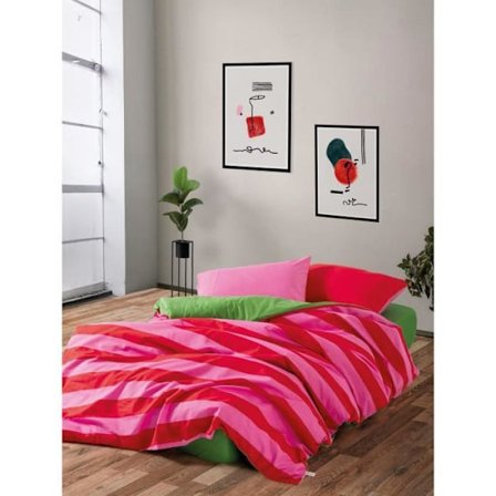 Bäddset - 1 påslakan 220 x 240 cm + 2 örngott 60 x 60 cm - 100% bomull - Rosa