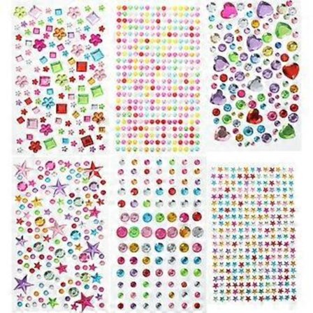 6 Ark Dekorative Edelstener Klistremerker Barn DIY Edelsten Klistremerker Akryl Bling Klistremerker Barnegaver