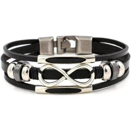 Punk-armbånd i skinn med rustfritt stålspenne for menn og kvinner (21 cm)