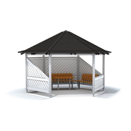 Berså, 4800x4200x3160 mm, inkl möbler, vit