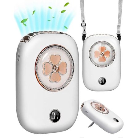 3-trinns personlig bærbar oppladbar mini bærbar nakkevifte, 2000mah batteri med LED-batteridisplay og ledning (hvit)[D]