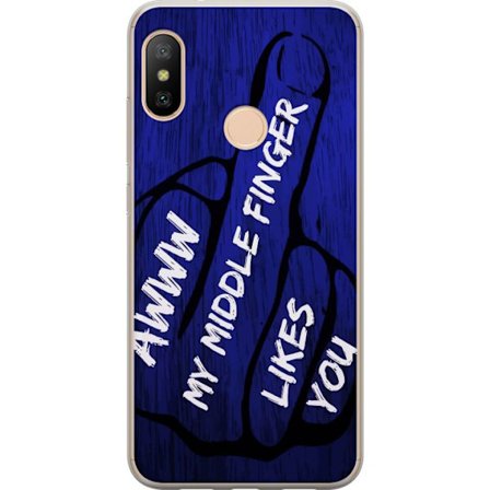 Kompatibelt Mobildeksel til Xiaomi Redmi 6 Pro Mørk typografisk illustrasjon med hjerteform og budskap om vennskap mot dyp blå tretekstur